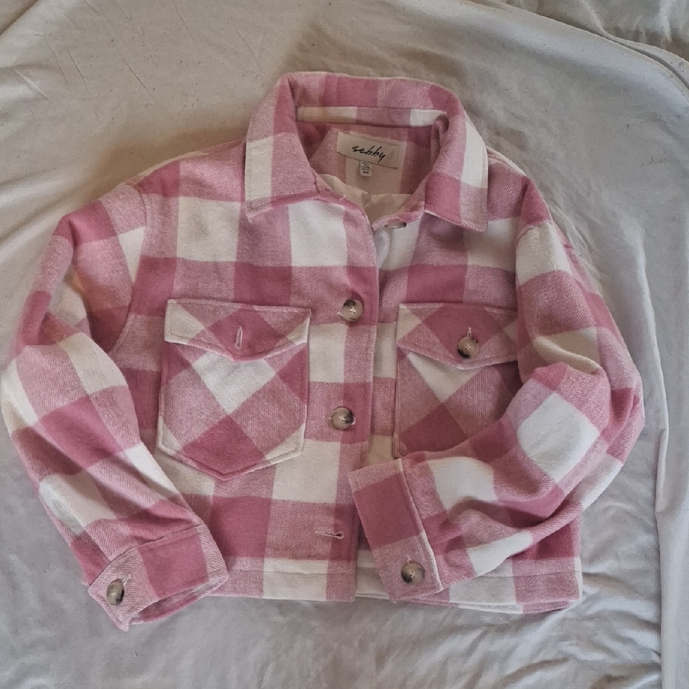 Sebby Kids Pink and White Plaid Jean Jacket